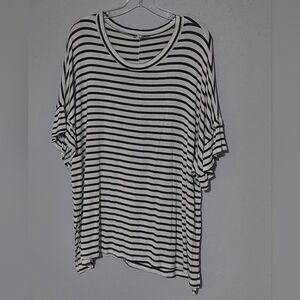 White Birch Top Women's XL black White Striped Short Sleeve Flared Lagenlook